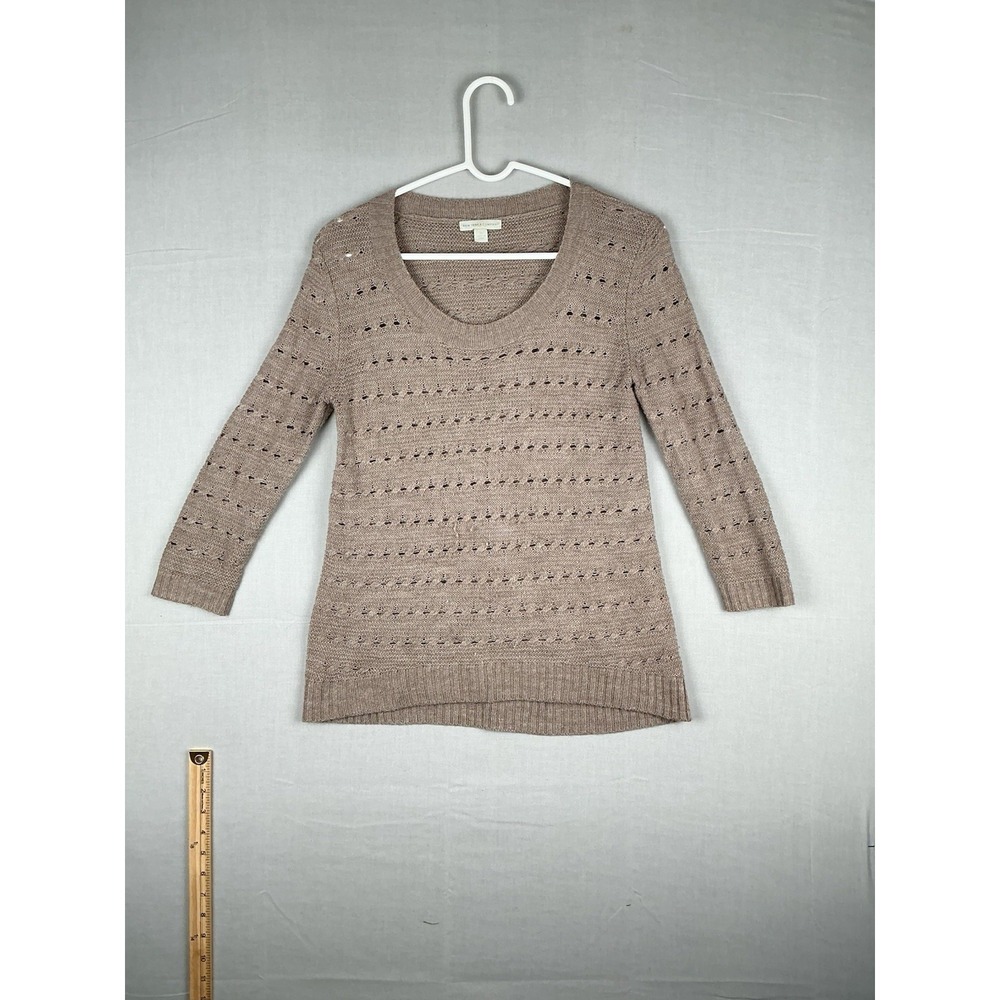 New York & Co XS Taupe Pointelle Knit Sweater Scoop Neck